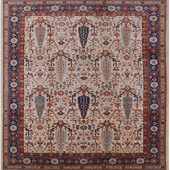 Square Mid-Century Modern Light French Beige Brown Oriental Rug, urb927