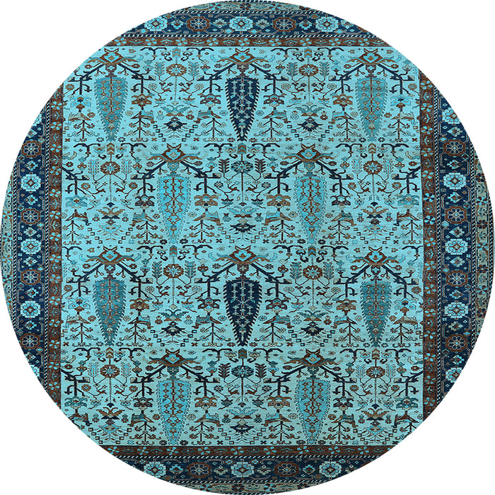 Round Machine Washable Oriental Light Blue Industrial Rug, wshurb927lblu
