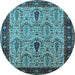 Round Machine Washable Oriental Light Blue Industrial Rug, wshurb927lblu