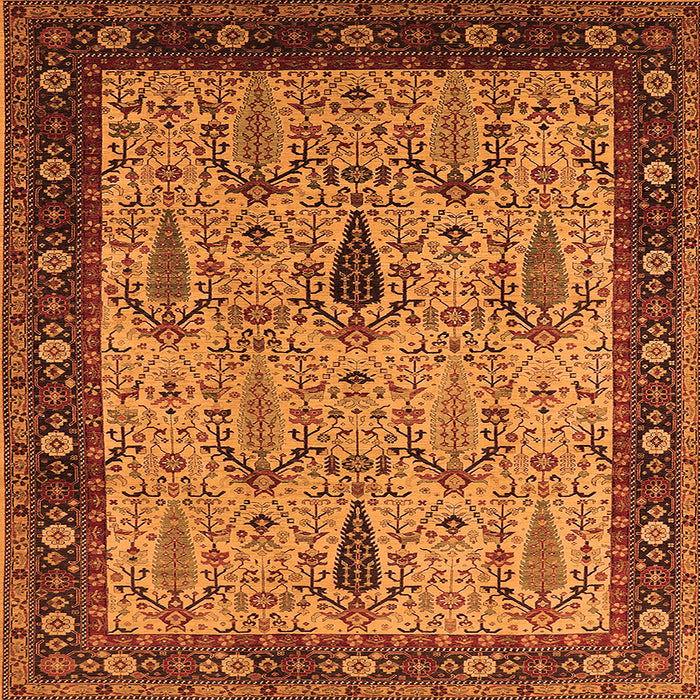 Square Machine Washable Oriental Orange Industrial Area Rugs, wshurb927org