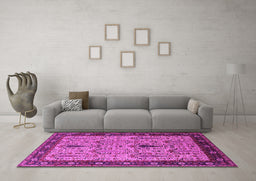 Machine Washable Oriental Pink Industrial Rug in a Living Room, wshurb927pnk