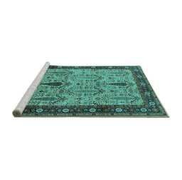 Sideview of Machine Washable Oriental Turquoise Industrial Area Rugs, wshurb927turq
