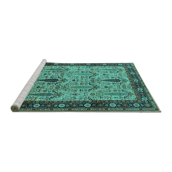 Sideview of Machine Washable Oriental Turquoise Industrial Area Rugs, wshurb927turq