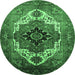 Round Machine Washable Persian Emerald Green Traditional Area Rugs, wshurb928emgrn