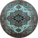 Round Machine Washable Persian Light Blue Traditional Rug, wshurb928lblu