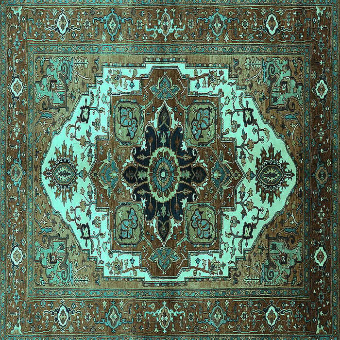 Square Machine Washable Persian Turquoise Traditional Area Rugs, wshurb928turq