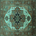Square Machine Washable Persian Turquoise Traditional Area Rugs, wshurb928turq