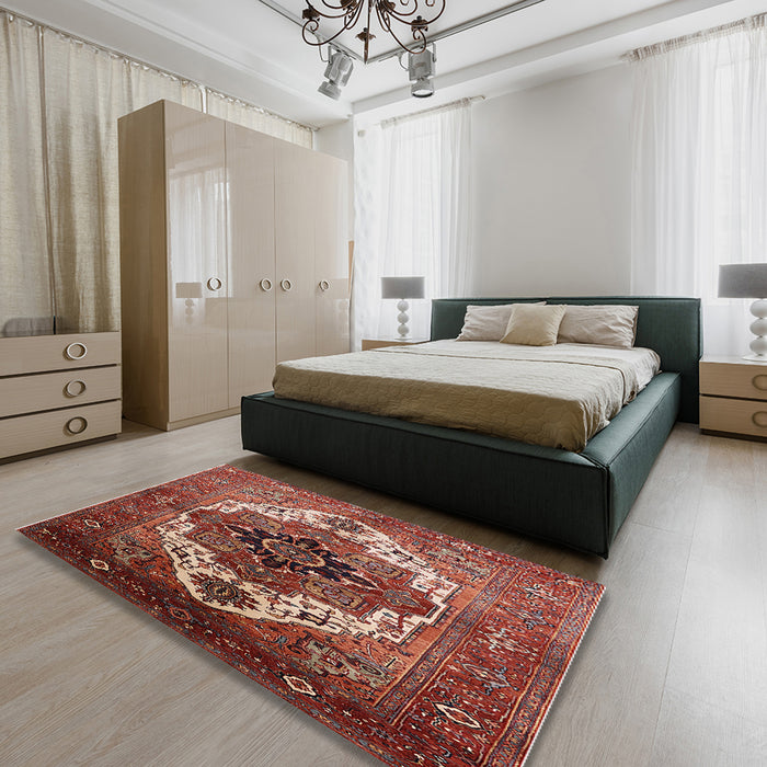 Mid-Century Modern Red Persian Rug in a Bedroom, urb928