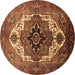 Round Persian Brown Traditional Rug, urb928brn