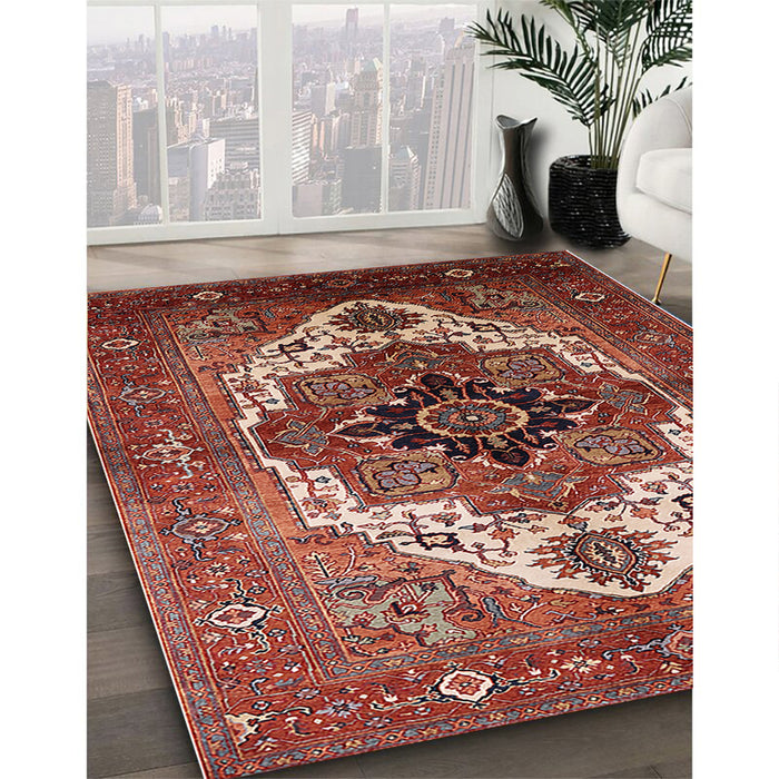 Mid-Century Modern Red Persian Rug in Family Room, urb928