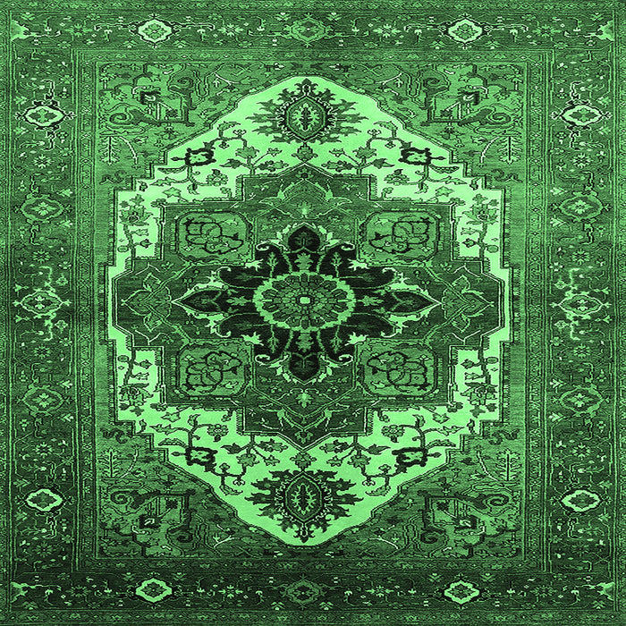 Square Machine Washable Persian Emerald Green Traditional Area Rugs, wshurb928emgrn