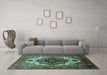 Machine Washable Persian Turquoise Traditional Area Rugs in a Living Room,, wshurb928turq