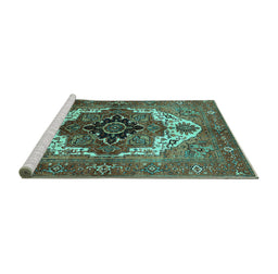 Sideview of Machine Washable Persian Turquoise Traditional Area Rugs, wshurb928turq