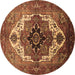 Round Machine Washable Persian Brown Traditional Rug, wshurb928brn