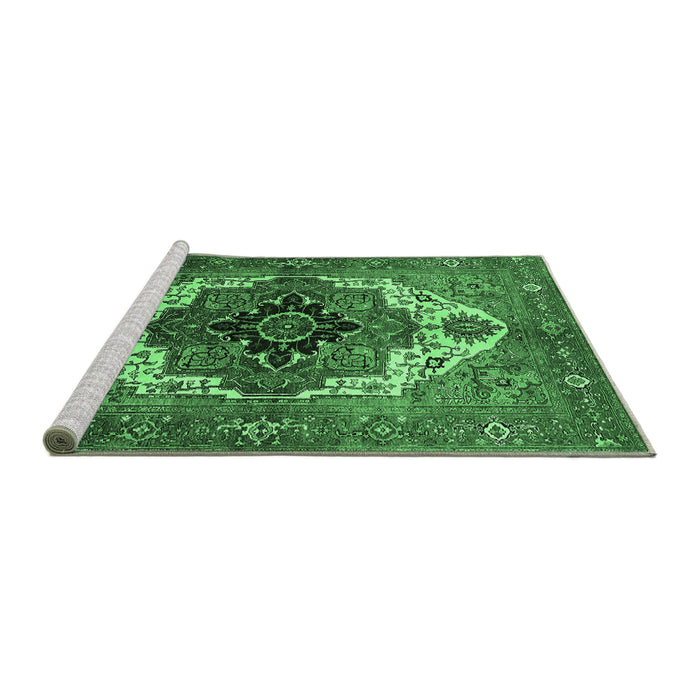 Sideview of Machine Washable Persian Emerald Green Traditional Area Rugs, wshurb928emgrn
