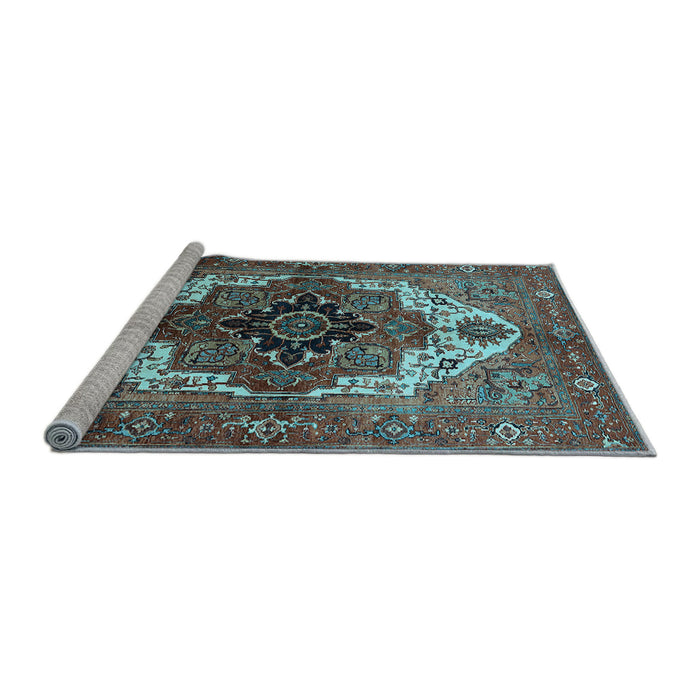 Sideview of Machine Washable Persian Light Blue Traditional Rug, wshurb928lblu