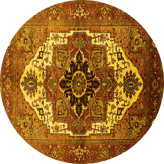 Round Machine Washable Persian Yellow Traditional Rug, wshurb928yw