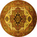 Round Machine Washable Persian Yellow Traditional Rug, wshurb928yw