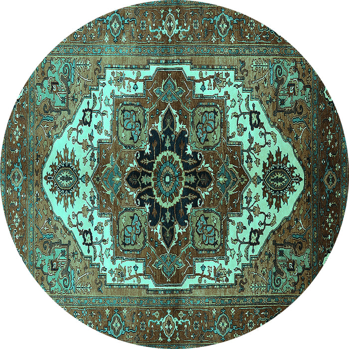 Round Machine Washable Persian Turquoise Traditional Area Rugs, wshurb928turq