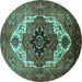 Round Machine Washable Persian Turquoise Traditional Area Rugs, wshurb928turq