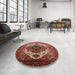 Round Machine Washable Industrial Modern Tomato Red Rug in a Office, wshurb928