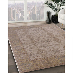 Mid-Century Modern Dark Almond Brown Oriental Rug in Family Room, urb929