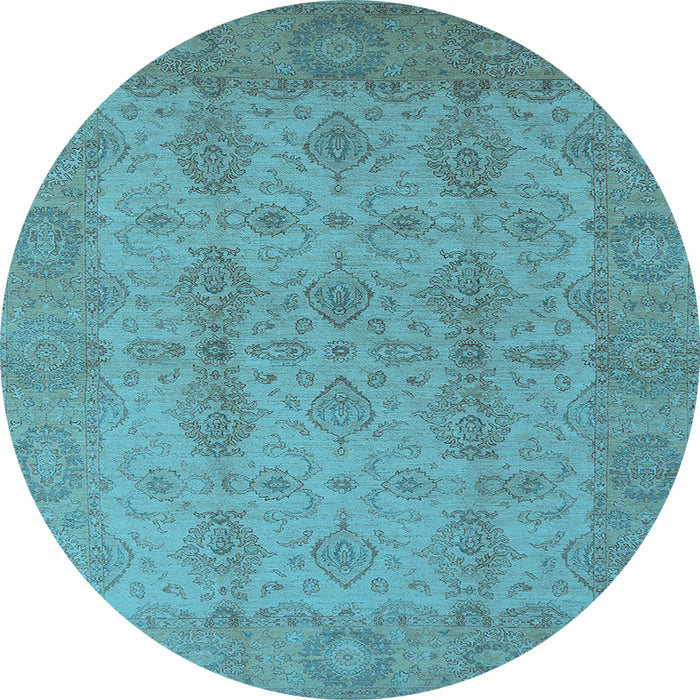 Round Oriental Light Blue Traditional Rug, urb929lblu