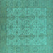 Square Machine Washable Oriental Turquoise Traditional Area Rugs, wshurb929turq