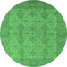 Round Machine Washable Oriental Emerald Green Traditional Area Rugs, wshurb929emgrn