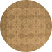 Round Oriental Brown Traditional Rug, urb929brn