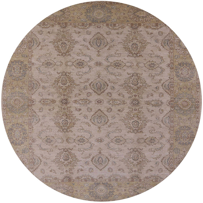 Round Mid-Century Modern Dark Almond Brown Oriental Rug, urb929