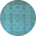 Round Machine Washable Oriental Light Blue Traditional Rug, wshurb929lblu