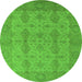 Round Machine Washable Oriental Green Traditional Area Rugs, wshurb929grn