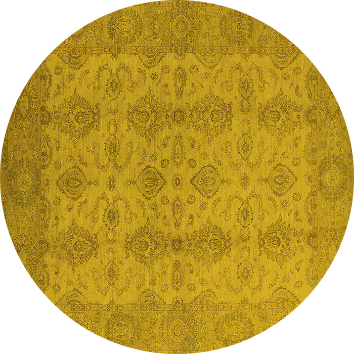 Round Oriental Yellow Traditional Rug, urb929yw