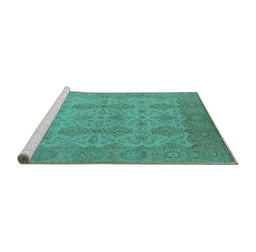 Sideview of Machine Washable Oriental Turquoise Traditional Area Rugs, wshurb929turq