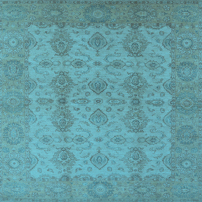Square Machine Washable Oriental Light Blue Traditional Rug, wshurb929lblu