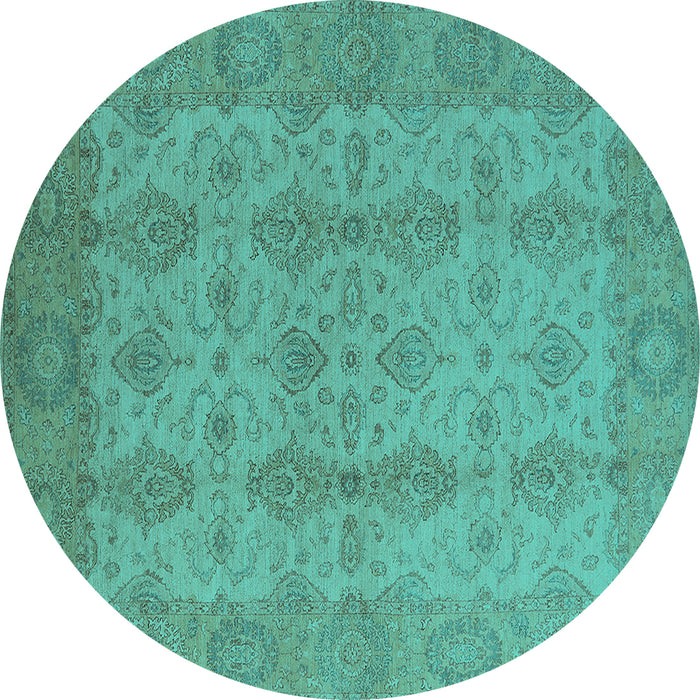 Round Oriental Turquoise Traditional Rug, urb929turq