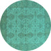 Round Oriental Turquoise Traditional Rug, urb929turq
