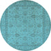 Round Machine Washable Oriental Light Blue Traditional Rug, wshurb930lblu