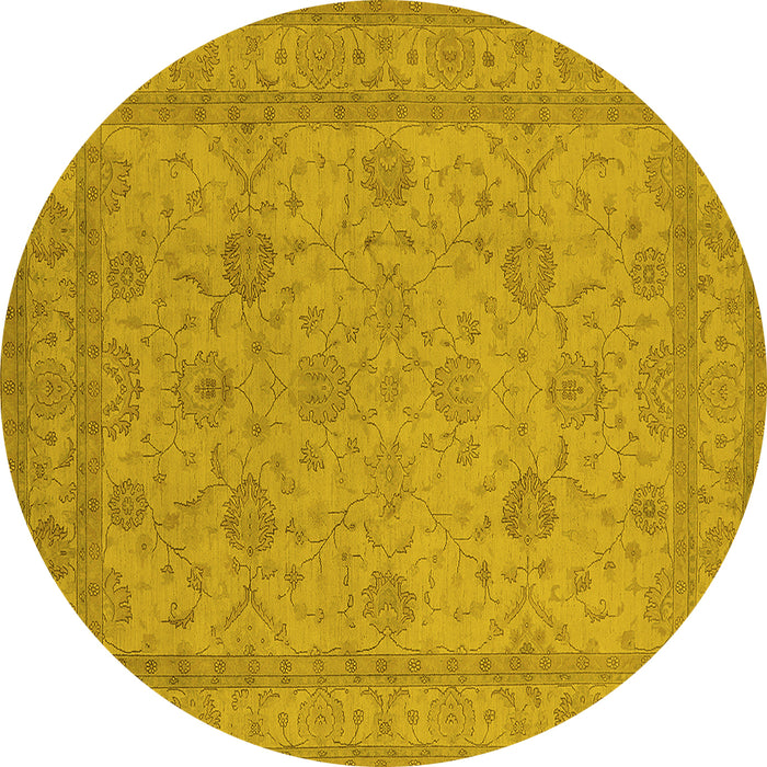 Round Machine Washable Oriental Yellow Traditional Rug, wshurb930yw