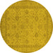 Round Machine Washable Oriental Yellow Traditional Rug, wshurb930yw