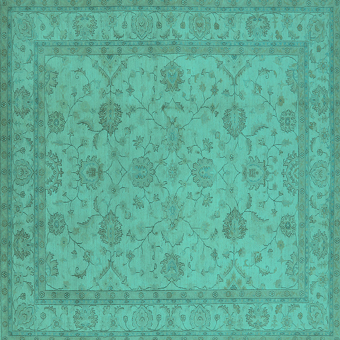 Square Machine Washable Oriental Turquoise Traditional Area Rugs, wshurb930turq