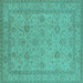 Square Machine Washable Oriental Turquoise Traditional Area Rugs, wshurb930turq