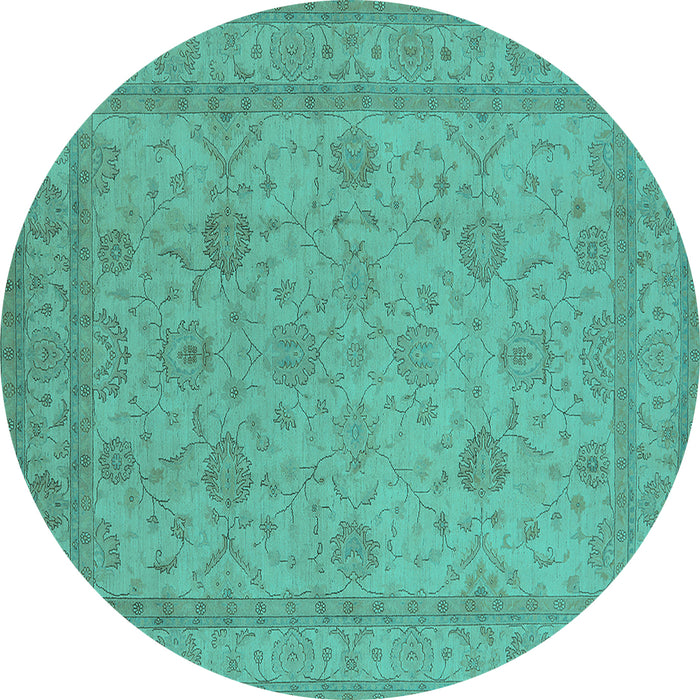 Round Oriental Turquoise Traditional Rug, urb930turq