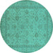 Round Oriental Turquoise Traditional Rug, urb930turq