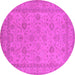 Round Machine Washable Oriental Pink Traditional Rug, wshurb930pnk