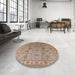 Round Mid-Century Modern Gold Brown Oriental Rug in a Office, urb931