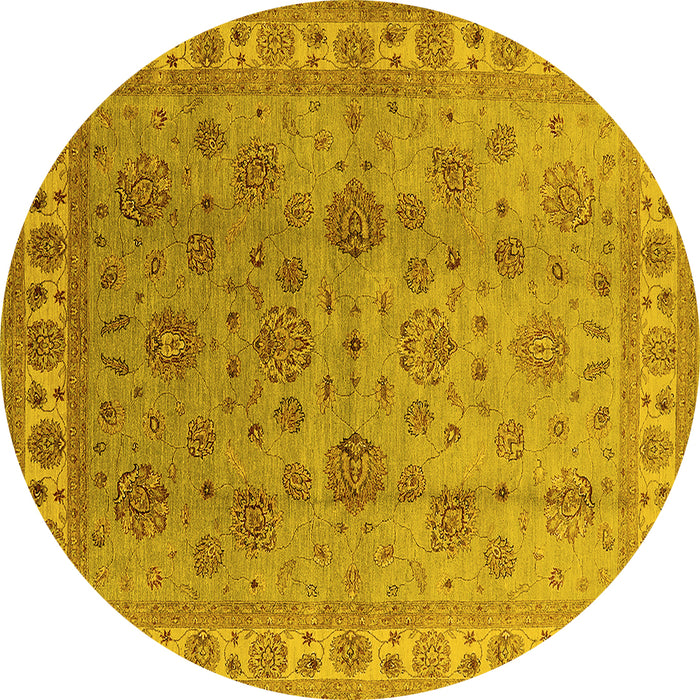 Round Machine Washable Oriental Yellow Industrial Rug, wshurb931yw