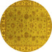 Round Machine Washable Oriental Yellow Industrial Rug, wshurb931yw