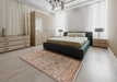 Mid-Century Modern Gold Brown Oriental Rug in a Bedroom, urb931